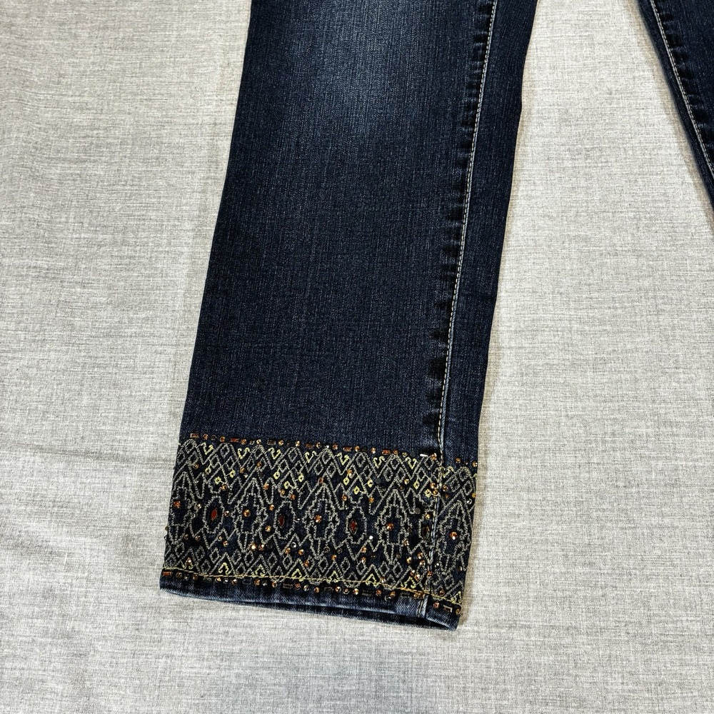 Chicos Jeans Sz 00 So Slimming Cropped Ankles Embroidered Rhinestones Stretch - Picture 3 of 13